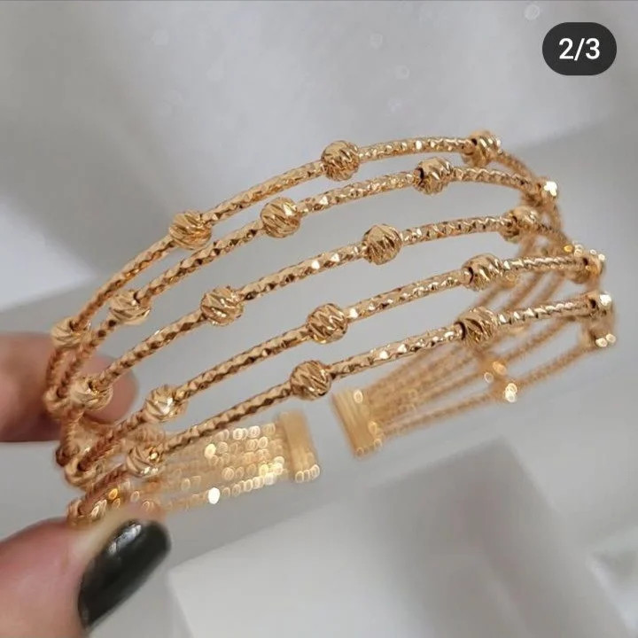 ست دستبند زنانه طرح طلا با گویهای تراشدار