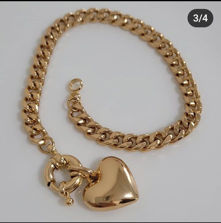 دستبند زنانه ژوپینگ طرح طلا با پلاک قلب
