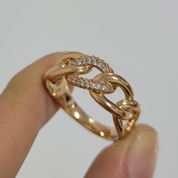 انگشتر زنانه ژوپینگ مدل کارتیر با طراحی زنجیری درهم و نگینهای ظریف