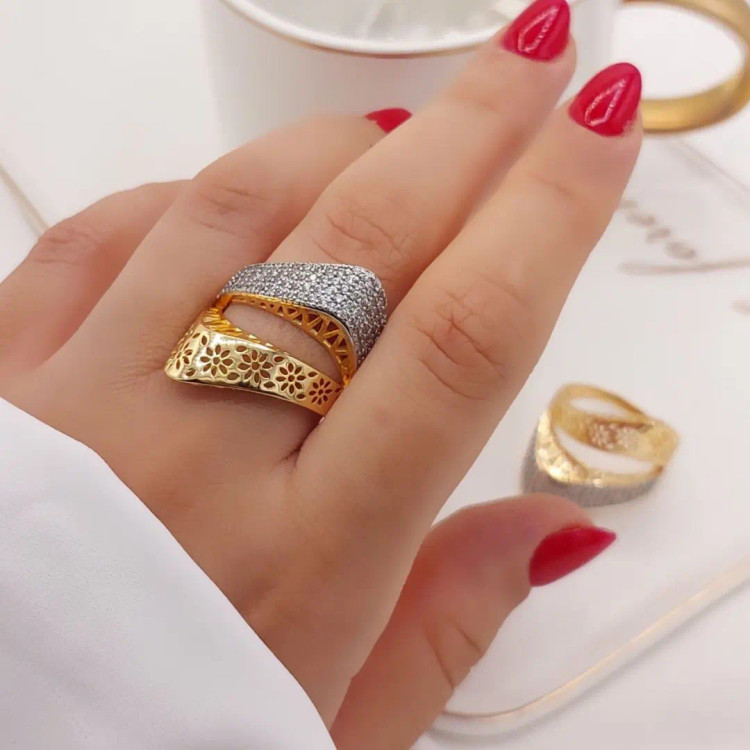 انگشتر زنانه ژوپینگ با طراحی ترکیبی نگین دار