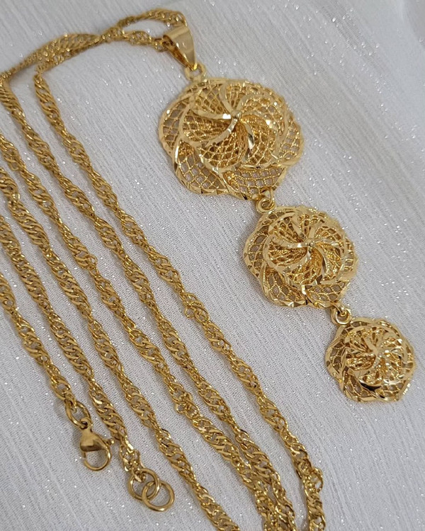 گردنبند زنانه طرح طلا سیتی گلد مدالیون سهلایه با زنجیر بلند ۸۰ سانتی رنگ طلایی مناسب مهمانی