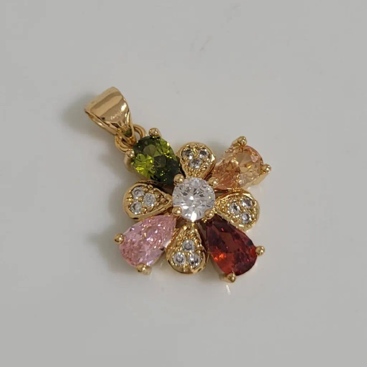 پلاک زنانه نگین رنگی چند نگین طرح گل مناسب استایل مجلسی