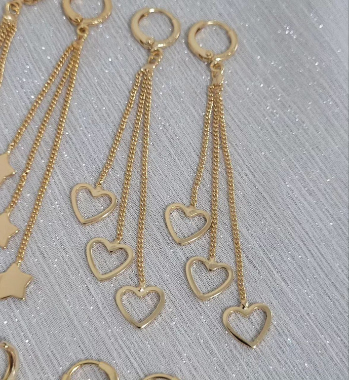 گوشواره آویز زنانه YSX طلایی – آویز زنجیری با پلاک قلب توخالی ظریف