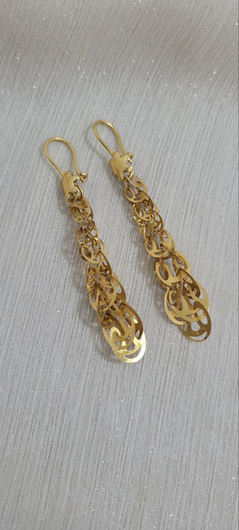 گوشواره آویز زنانه YSX طلایی – طراحی زنجیری با آویز پلاکهای بیضی براق