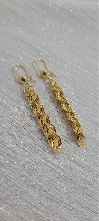 گوشواره آویز زنانه YSX طلایی – مدل بافت زنجیری درشت با طراحی برجسته