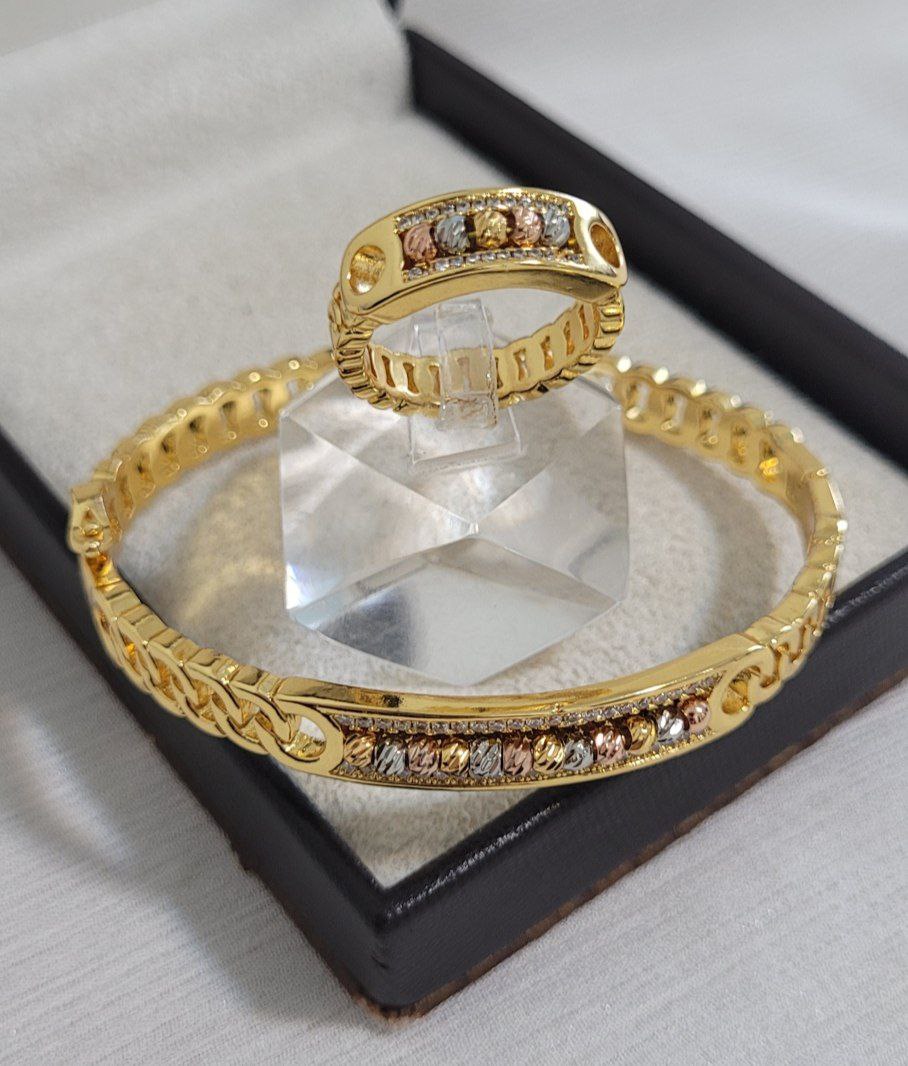 ست دستبند و انگشتر زنانه نگیندار ظریف YSX رنگ ثابت و ضد حساسیت