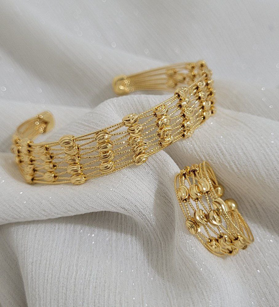 ست دستبند و انگشتر آلبرنادو مینیمال بدون نگین رنگ ثابت و ضد حساسیت