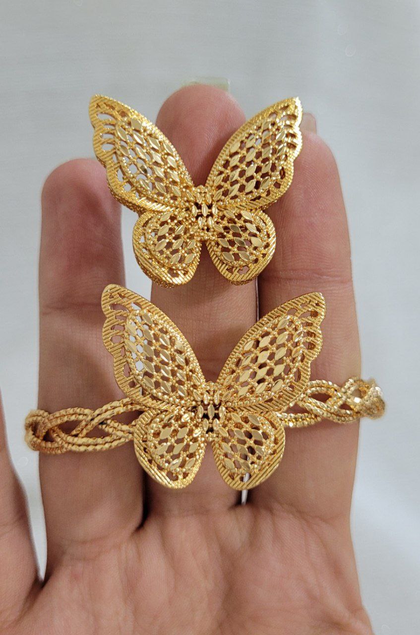 ست دستبند و انگشتر ژوپینگ زنانه طرح پروانه مینیمال رنگ ثابت و ضد حساسیت