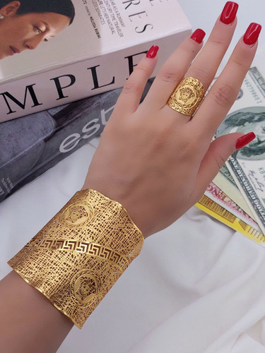 ست دستبند و انگشتر زنانه بحرینی آبکاری طلا شیک مجلسی