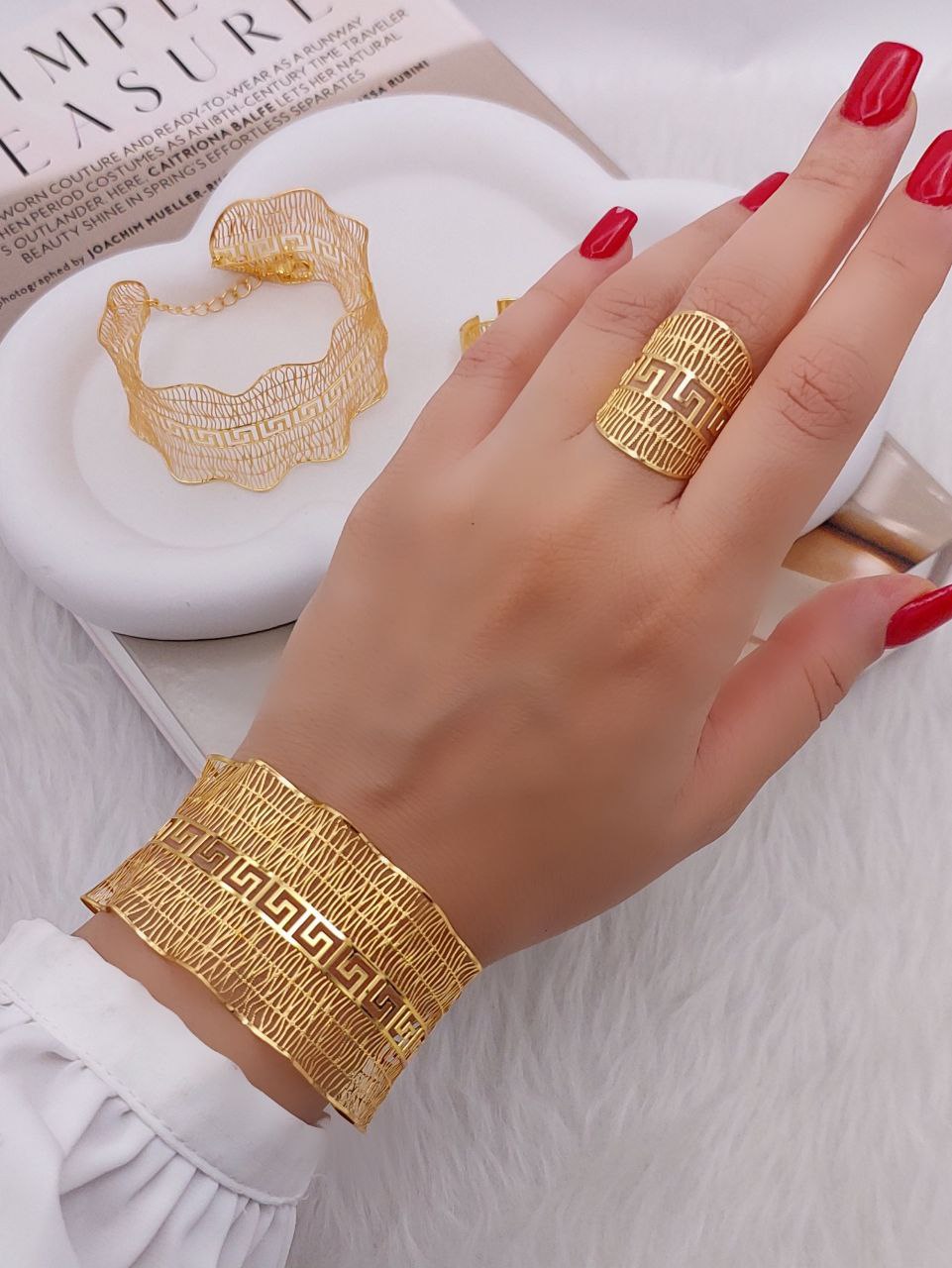 ست دستبند و انگشتر زنانه بحرینی کلاسیک