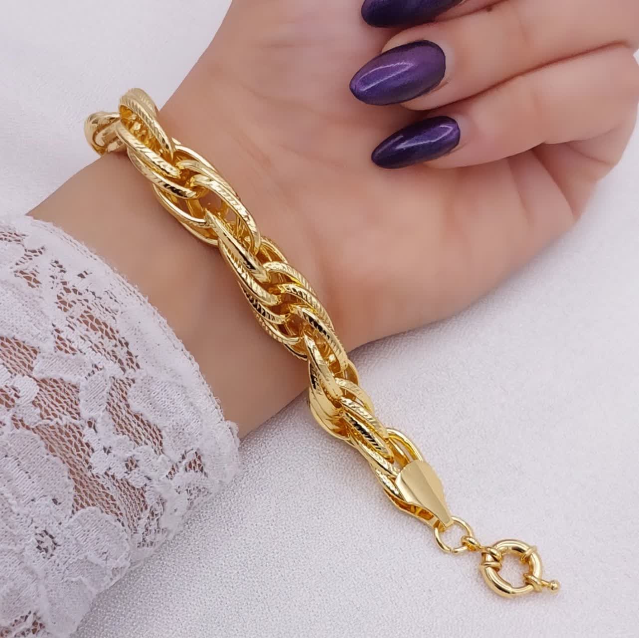 دستبند زنجیری زنانه CityGold حلقهای بافتدار خطدار