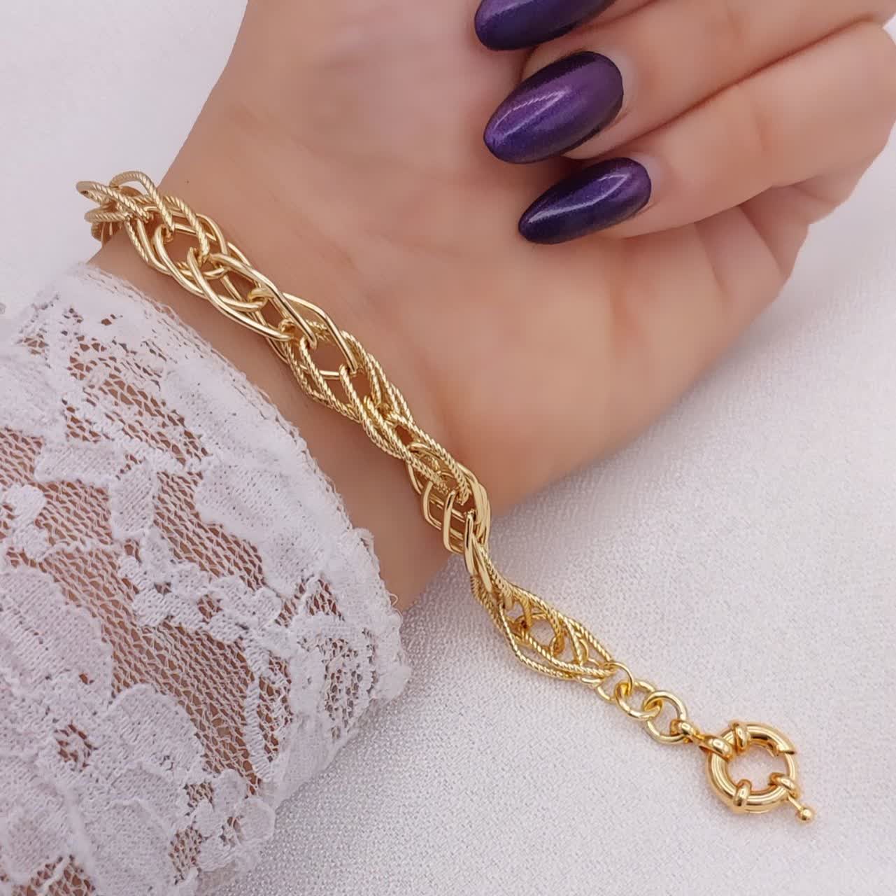 دستبند حلقهای زنانه طرح طلا حلقههای بافتدار الهامگرفته از فرم طنابی