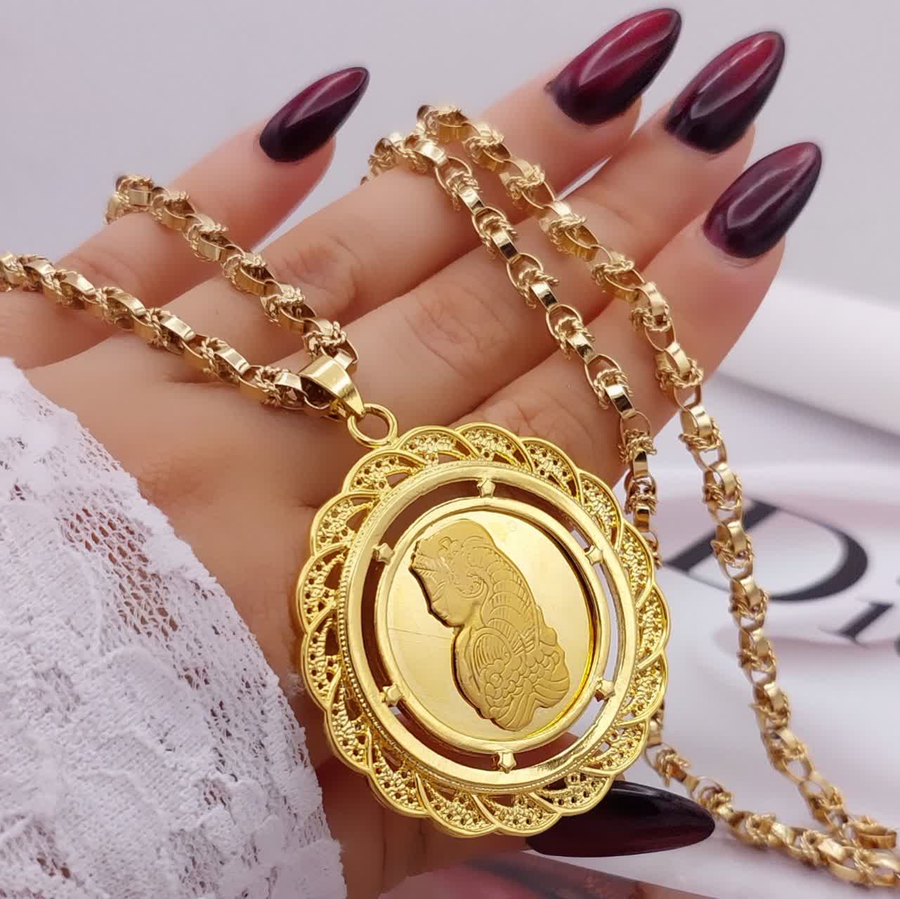 گردنبند طرح طلا زنانه May Dear مدل بیضی بلند با زنجیر یزدی