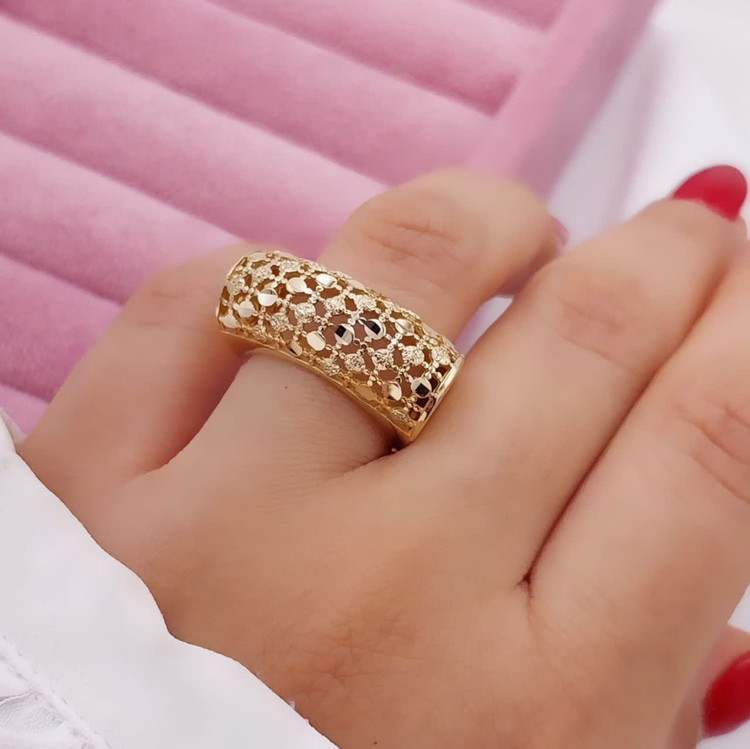 انگشتر طلاروس مشبک گلریز پهن