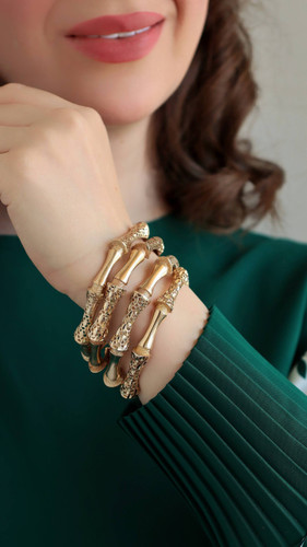 النگو استخوانی فیوژن زنانه اصل طلا روس با طراحی خاص و آبکاری طلایی براق