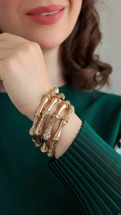 النگو استخوانی فیوژن زنانه اصل طلا روس با طراحی خاص و آبکاری طلایی براق