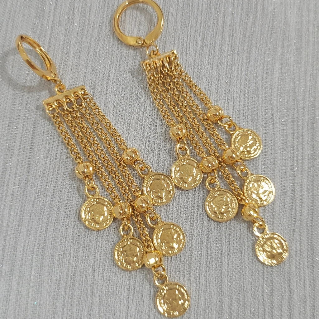 گوشواره زنانه شیک طرح کوین با قفل حلقهای و زنجیرهای ریز