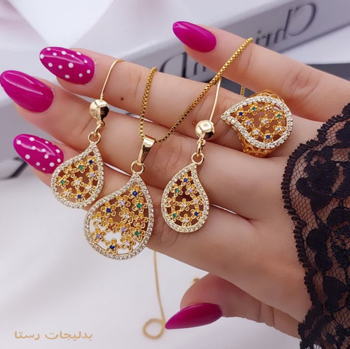 نیمست انگشتردار زنانه برند H_M با طرح اشکی و زمینه مشبک