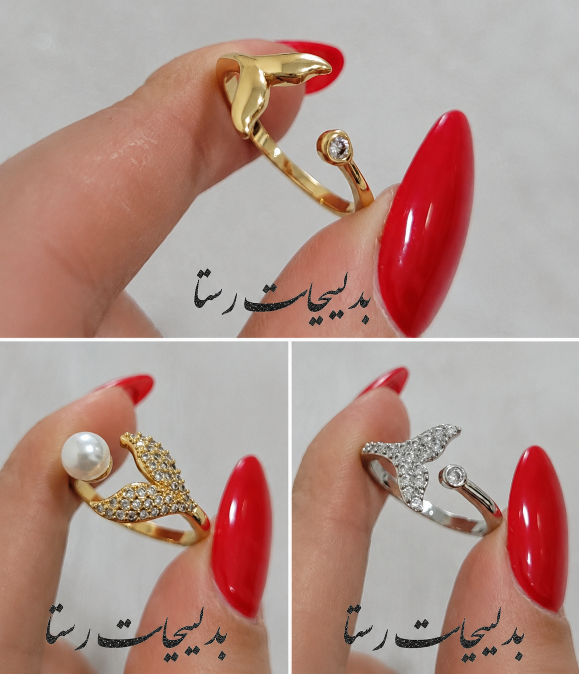 انگشتر فری سایز مدل دم وال نگینی