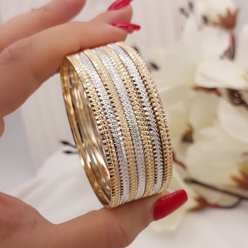 النگو زنانه ۳ میل طلای روس مدل زحا دورنگ، پک هفتعددی