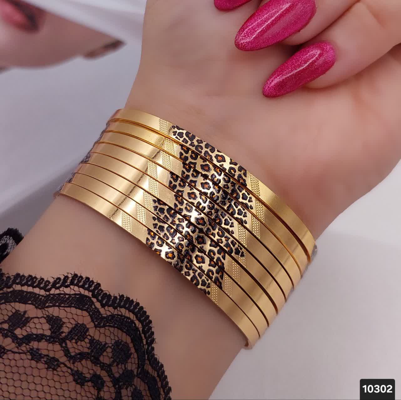 Women's 3mm Mirror Flat Leopard Pattern Bracelet YSX Brand (Pack of 2) Model 10302