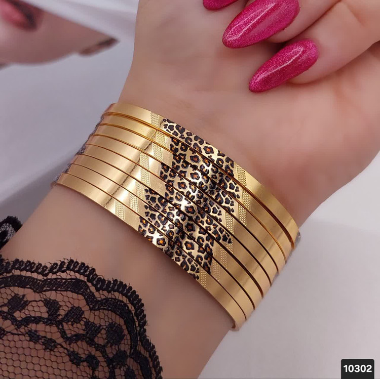 Women's 3mm Mirror Flat Leopard Pattern Bracelet YSX Brand (Pack of 2) Model 10302