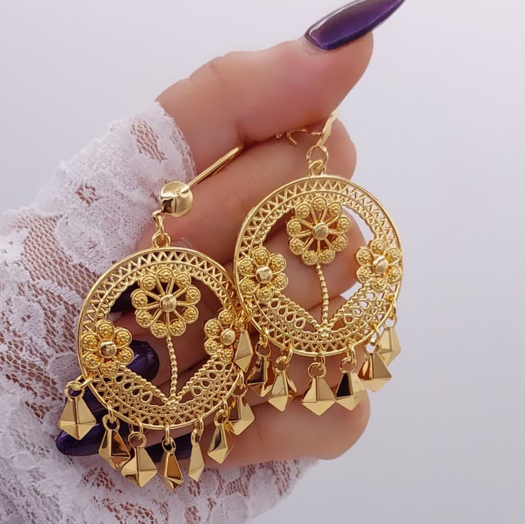 خرید گوشواره زنانه مدل بحرینی برند سیتی گلد رنگ ثابت و آبکاری طلا
