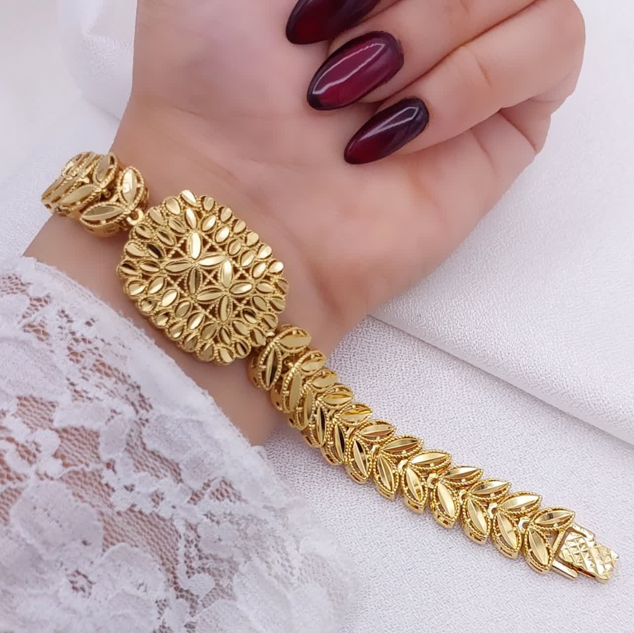 دستبند زنانه طرح گندمی آبکاری طلا ۲۴ عیار فوق‌العاده شیک