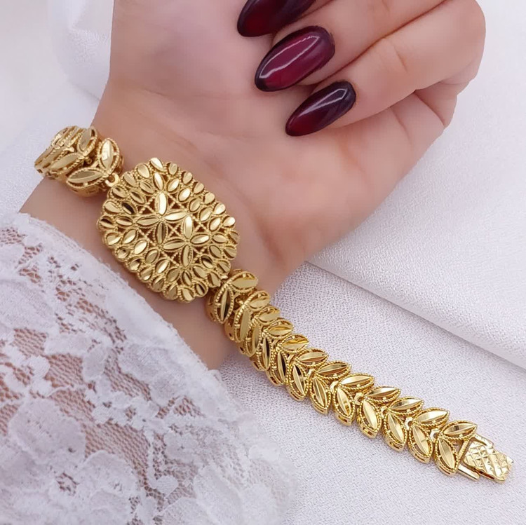 دستبند زنانه طرح گندمی آبکاری طلا ۲۴ عیار فوقالعاده شیک