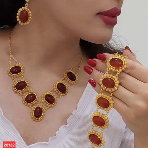 سرویس سنگدار مدل آتش برند My dear با سنگ طبیعی عقیق و فیروزه و طراحی شیک و لوکس زنانه