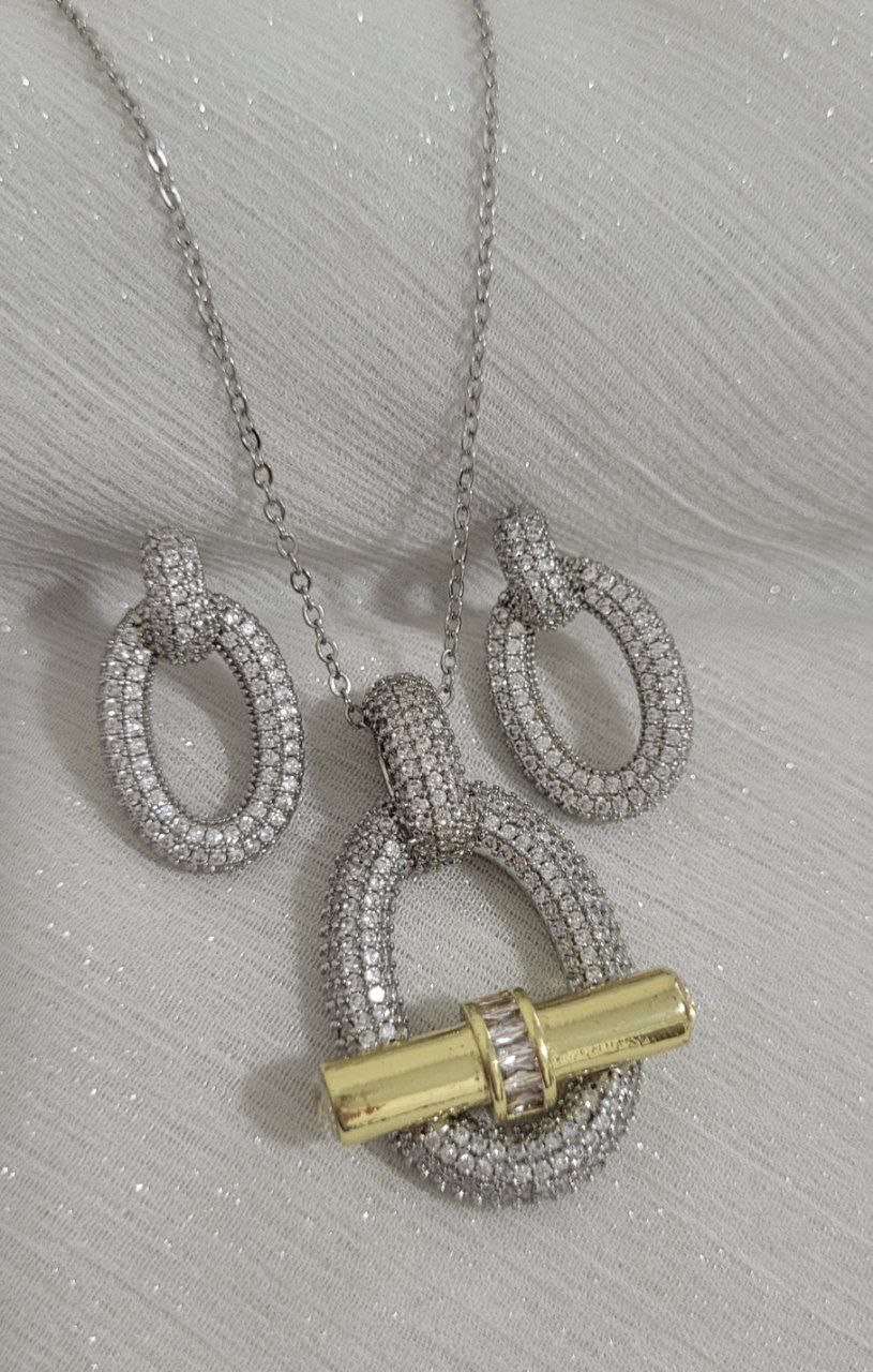 نیم‌ست نگینی زنانه مدل هرمس کد 0011 ساخته شده از استیل ضد حساسیت، بسیار ظریف و لوکس - رستا