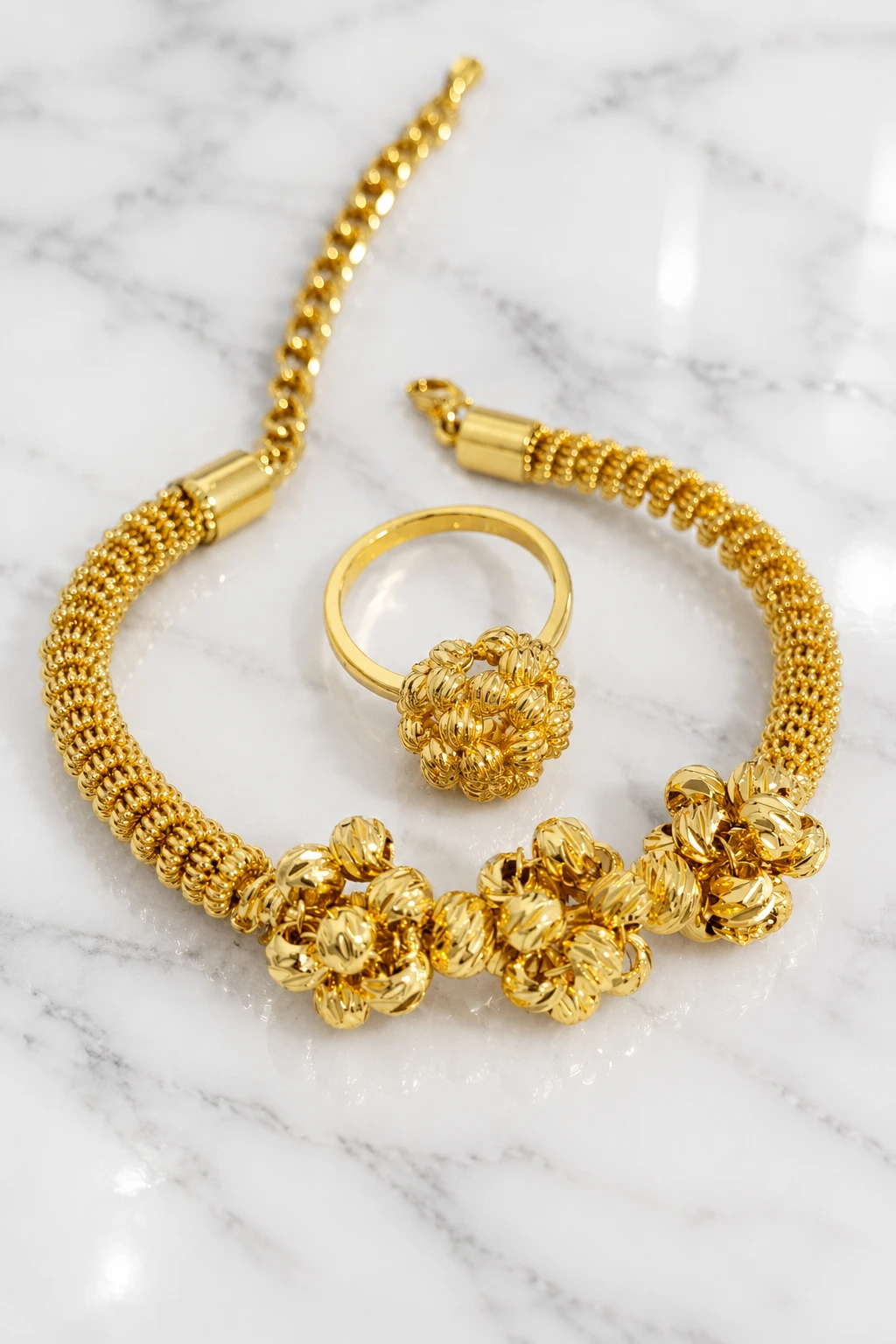 City Gold Luxury Bernado Woven Beads Bracelet And Ring Jewelry Set For Women Code 0023