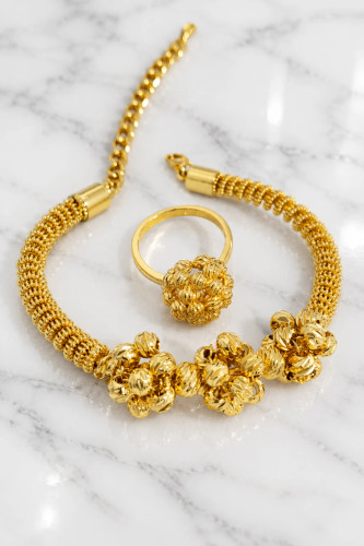 City Gold Luxury Bernado Woven Beads Bracelet And Ring Jewelry Set For Women Code 0023