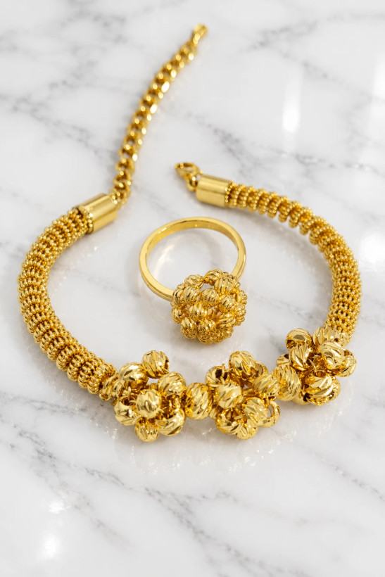 City Gold Luxury Bernado Woven Beads Bracelet And Ring Jewelry Set For Women Code 0023