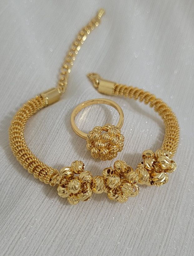 City Gold Luxury Bernado Woven Beads Bracelet And Ring Jewelry Set For Women Code 0023